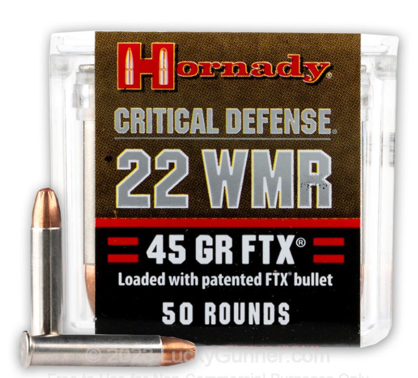 22 WMR Ammo. Hornady critical Defense 115 Grain. Hornady’s 90 gr FTX critical Defense. 2000 rounds